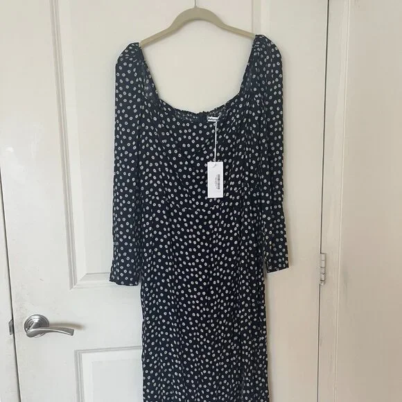 Reformation Navy Polka Dot Long Sleeve Dress - Picture 4 of 6